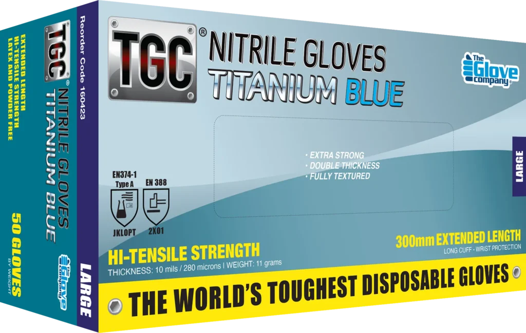TGC® Titanium Blue Nitrile Disposable Gloves - Extended 300mm Cuff