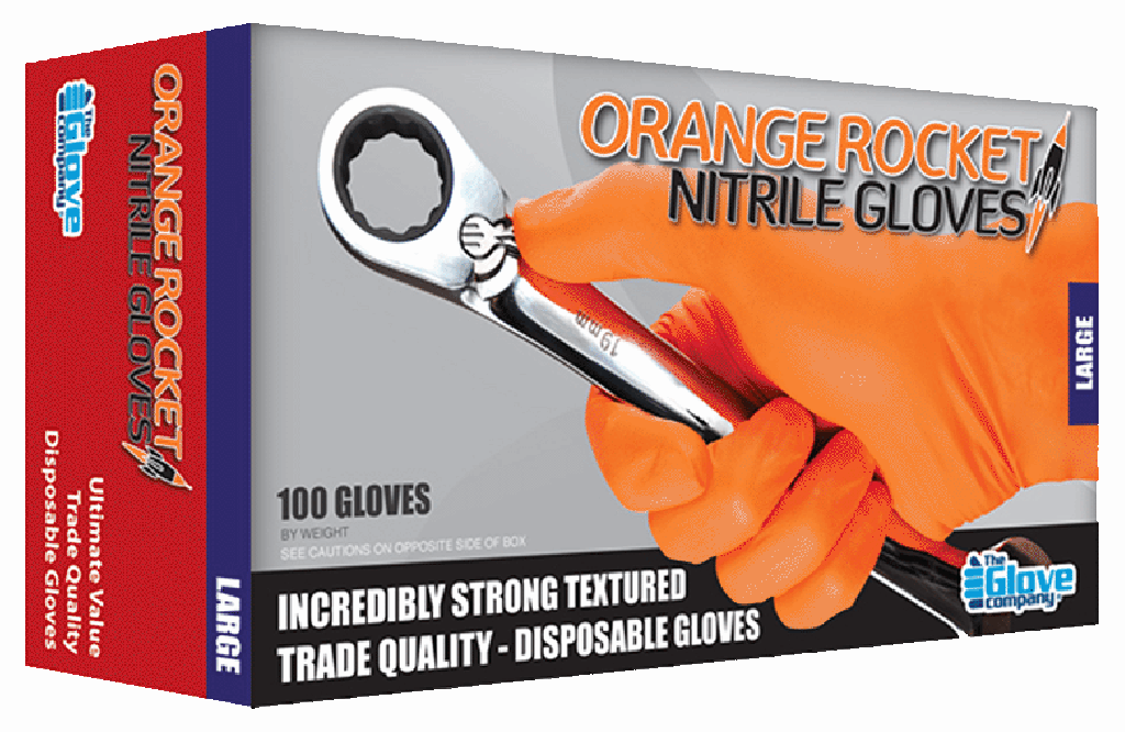 Orange Max-Grip Tread Ribbed Nitrile Gloves